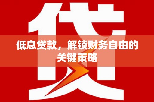 沁阳低息贷款，解锁财务自由的关键策略